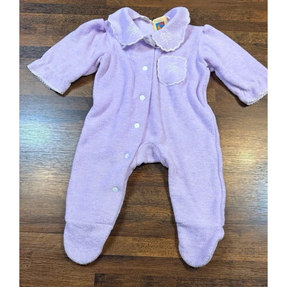 Vintage newborn terry cloth sleepers.  Lilac and mint green.